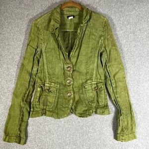 J.Crew Linen Utility Blazer Womens S Olive Green Frayed Trim Jacket Boho Fairy